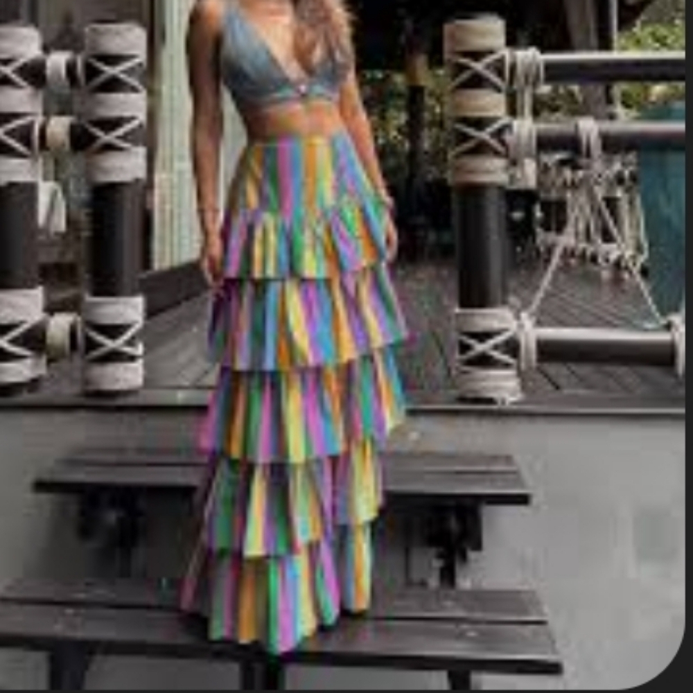 Multicolor Tiered Ruffle Maxi Skirt